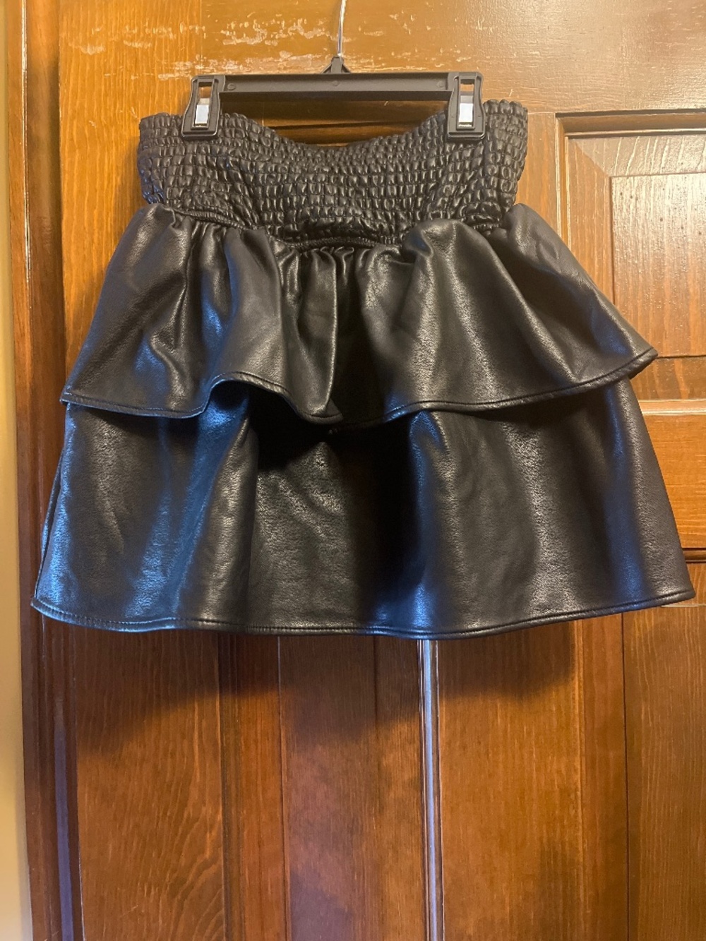 NWOT Girls Hannah Banana Faux Leather Smocked Waist Tiered Skirt. Sz. 8.